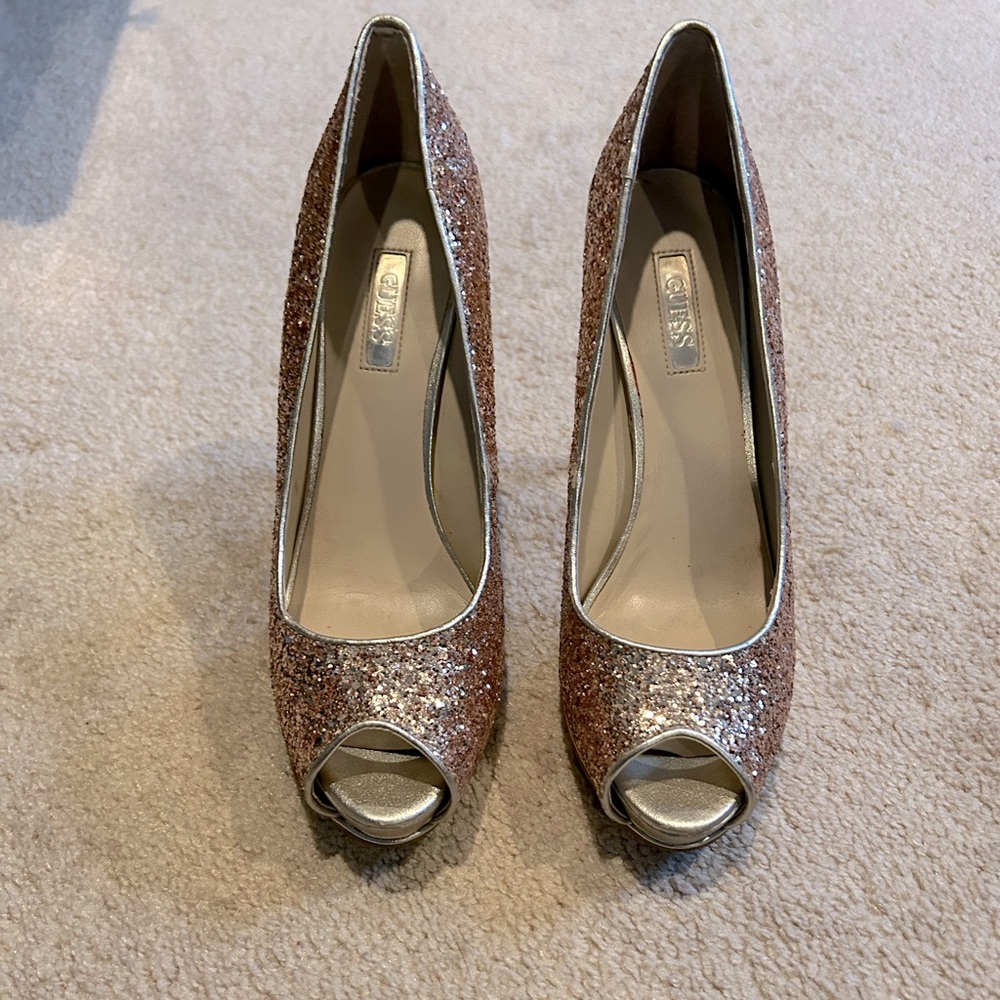 Guess Gold Glitter open toed heels